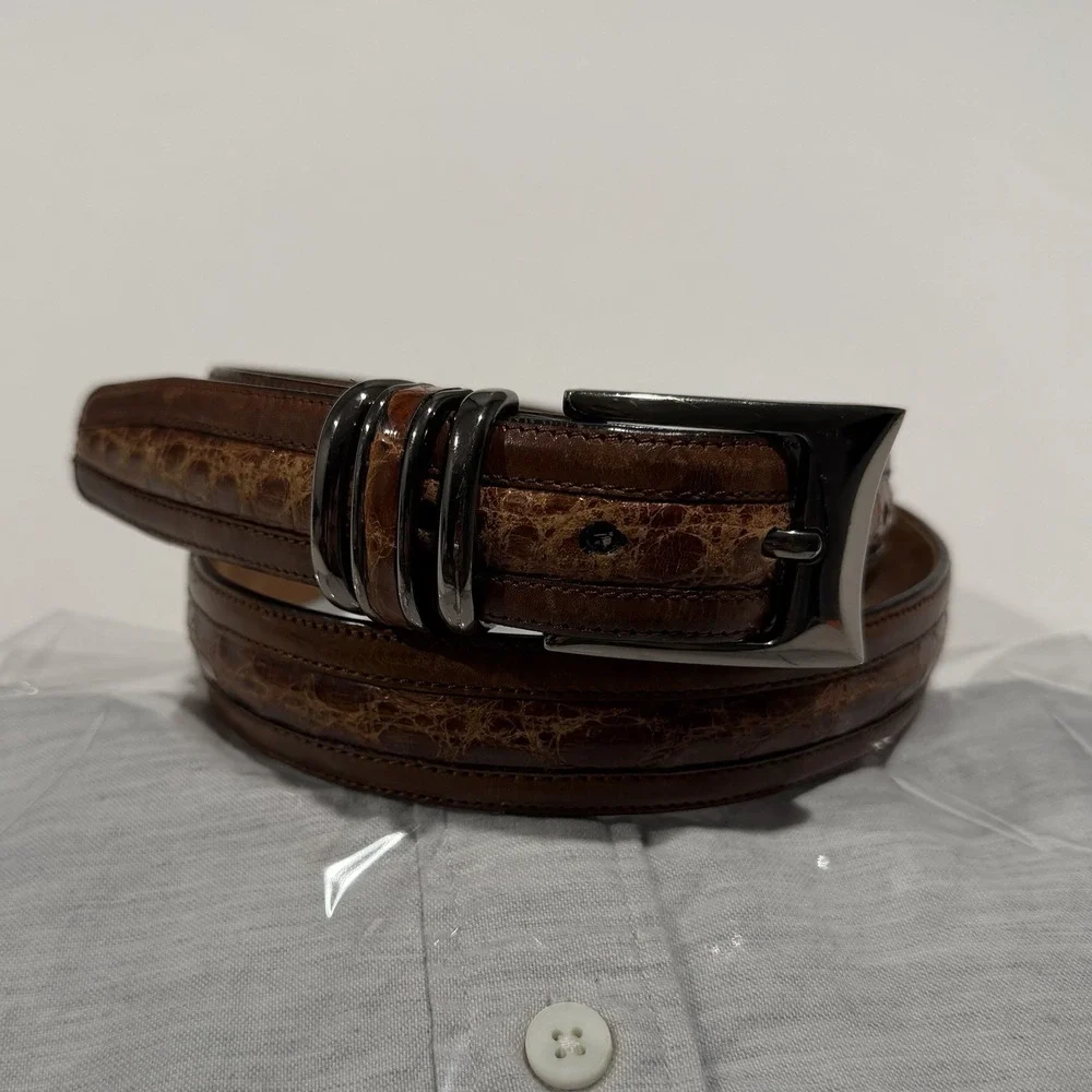 Mezlan Genuine Crocodile Leather Belt Size 34 Brown Made in Spain